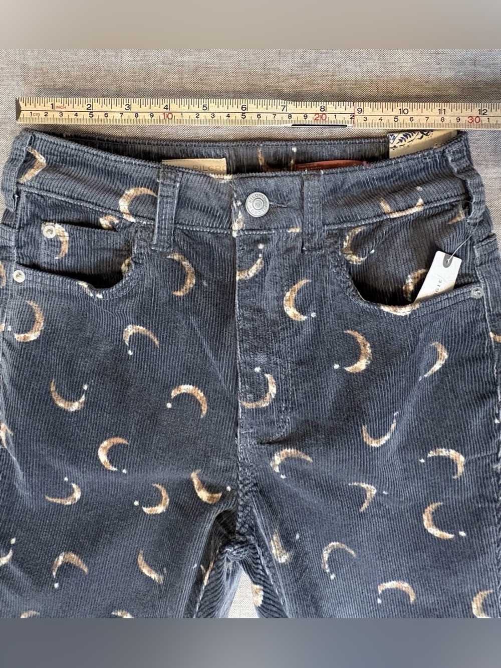 Pilcro Flare Gray Corduroy Bootcut Pants 25 Celestial Moon Whimsigoth Witchy - Picture 7 of 8
